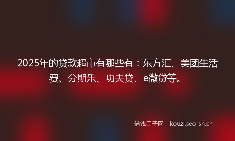 2025年的贷款超市有哪些有：东方汇、美团生活费、分期乐、功夫贷、e微贷等。