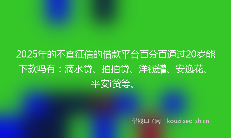2025年的不查征信的借款平台百分百通过20岁能下款吗有:滴水贷、拍拍贷、洋钱罐、安逸花、平安i贷等。