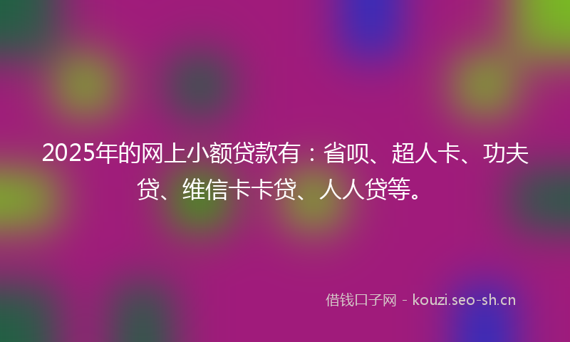 2025年的网上小额贷款有：省呗、超人卡、功夫贷、维信卡卡贷、人人贷等。