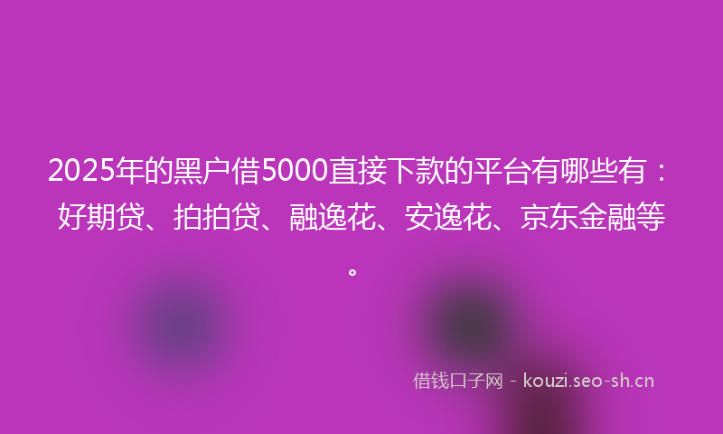 2025年的黑户借5000直接下款的平台有哪些有：好期贷、拍拍贷、融逸花、安逸花、京东金融等。