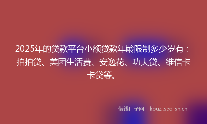 2025年的贷款平台小额贷款年龄限制多少岁有：拍拍贷、美团生活费、安逸花、功夫贷、维信卡卡贷等。