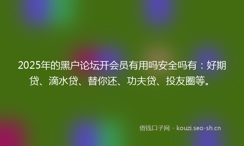 2025年的黑户论坛开会员有用吗安全吗有：好期贷、滴水贷、替你还、功夫贷、投友圈等。