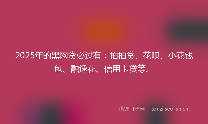2025年的黑网贷必过有：拍拍贷、花呗、小花钱包、融逸花、信用卡贷等。