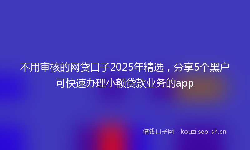 不用审核的网贷口子2025年精选，分享5个黑户可快速办理小额贷款业务的app
