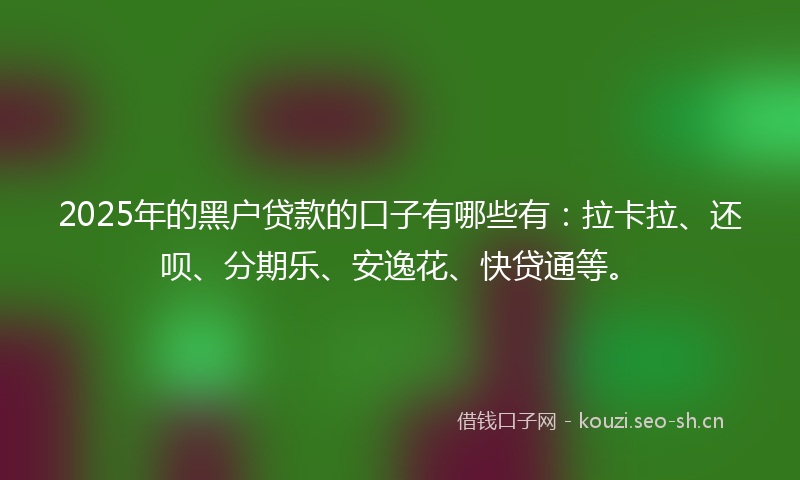 2025年的黑户贷款的口子有哪些有：拉卡拉、还呗、分期乐、安逸花、快贷通等。