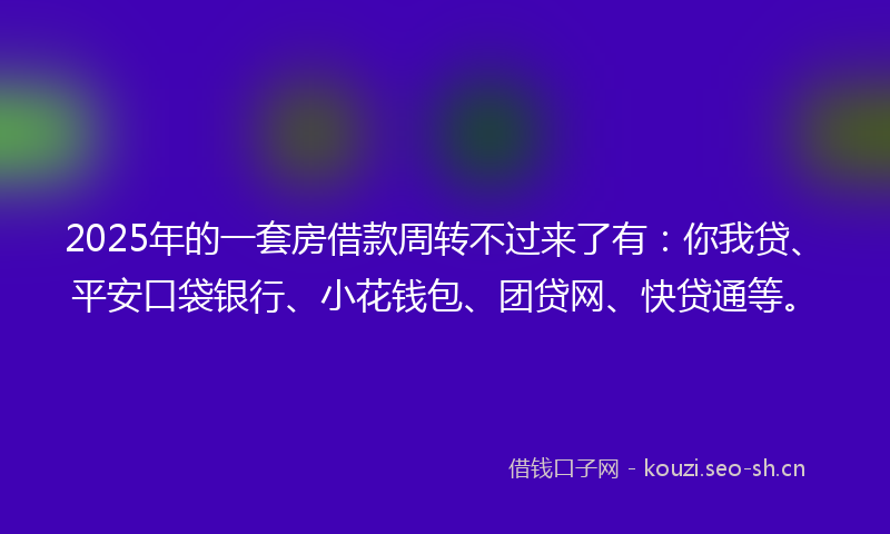 2025年的一套房借款周转不过来了有：你我贷、平安口袋银行、小花钱包、团贷网、快贷通等。