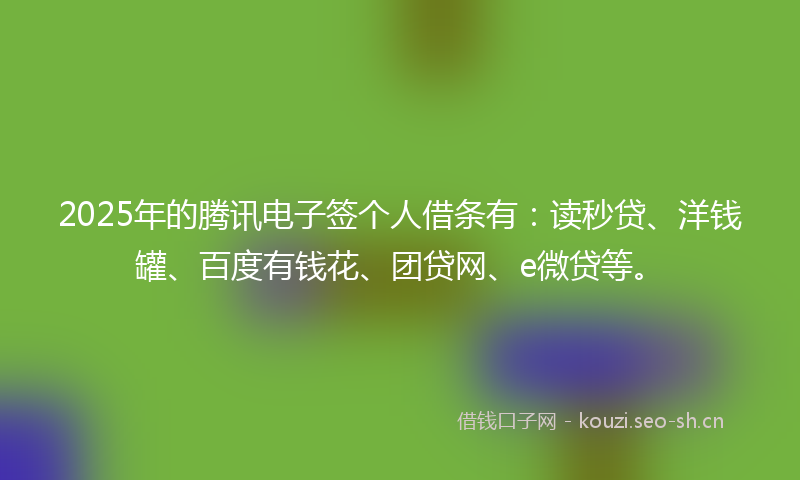 2025年的腾讯电子签个人借条有：读秒贷、洋钱罐、百度有钱花、团贷网、e微贷等。