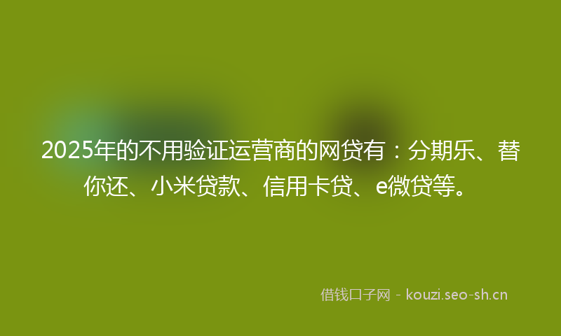 2025年的不用验证运营商的网贷有:分期乐、替你还、小米贷款、信用卡贷、e微贷等。