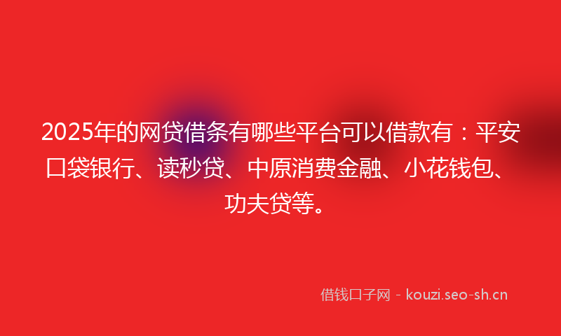 2025年的网贷借条有哪些平台可以借款有：平安口袋银行、读秒贷、中原消费金融、小花钱包、功夫贷等。