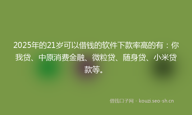 2025年的21岁可以借钱的软件下款率高的有：你我贷、中原消费金融、微粒贷、随身贷、小米贷款等。