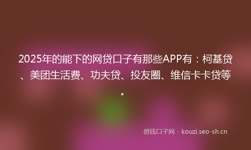 2025年的能下的网贷口子有那些APP有：柯基贷、美团生活费、功夫贷、投友圈、维信卡卡贷等。