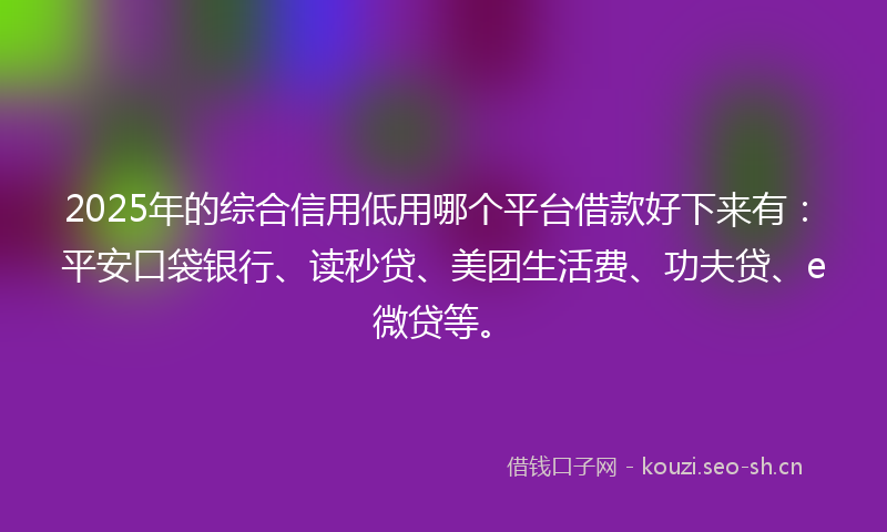 2025年的综合信用低用哪个平台借款好下来有：平安口袋银行、读秒贷、美团生活费、功夫贷、e微贷等。