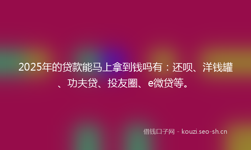 2025年的贷款能马上拿到钱吗有：还呗、洋钱罐、功夫贷、投友圈、e微贷等。