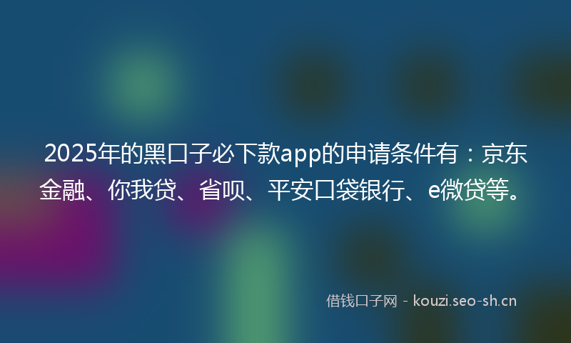 2025年的黑口子必下款app的申请条件有：京东金融、你我贷、省呗、平安口袋银行、e微贷等。