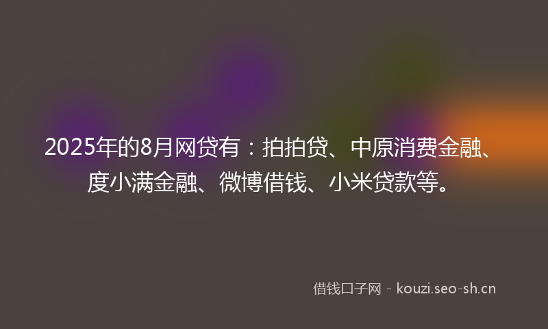 2025年的8月网贷有：拍拍贷、中原消费金融、度小满金融、微博借钱、小米贷款等。