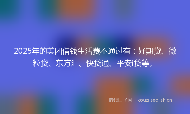 2025年的美团借钱生活费不通过有：好期贷、微粒贷、东方汇、快贷通、平安i贷等。