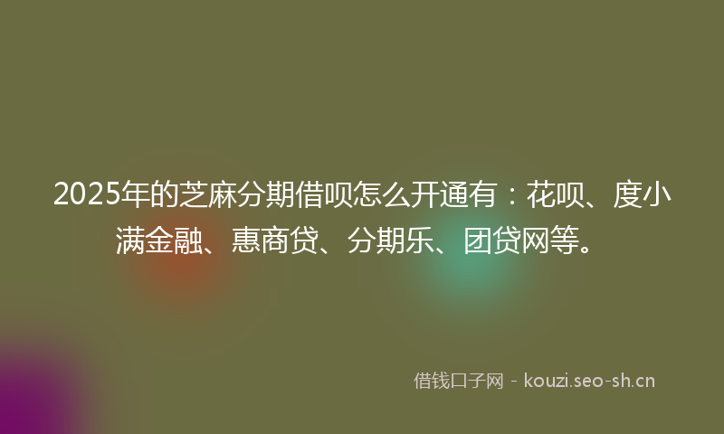 2025年的芝麻分期借呗怎么开通有：花呗、度小满金融、惠商贷、分期乐、团贷网等。