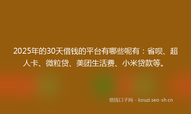 2025年的30天借钱的平台有哪些呢有：省呗、超人卡、微粒贷、美团生活费、小米贷款等。