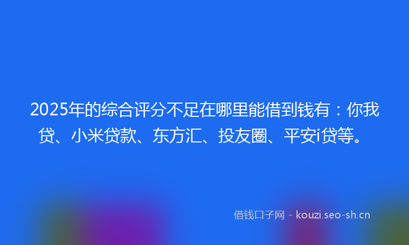 2025年的综合评分不足在哪里能借到钱有：你我贷、小米贷款、东方汇、投友圈、平安i贷等。