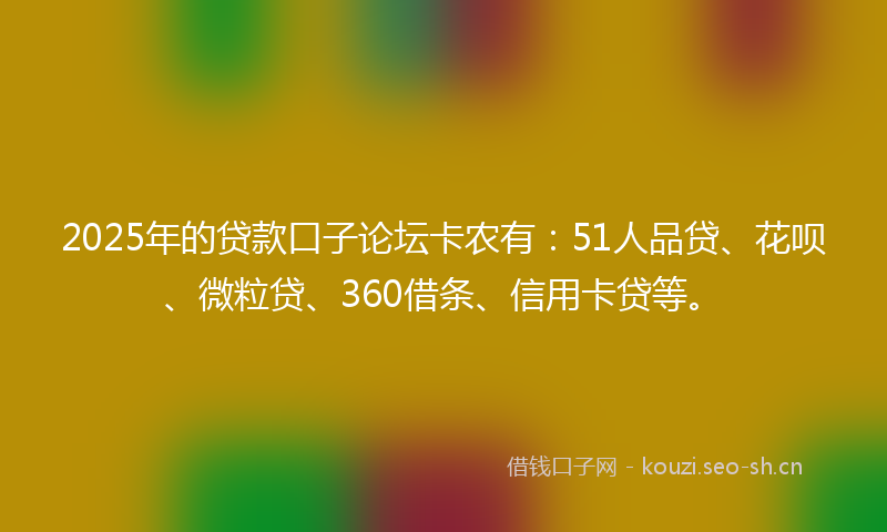 2025年的贷款口子论坛卡农有：51人品贷、花呗、微粒贷、360借条、信用卡贷等。