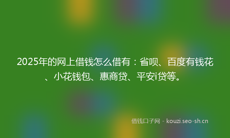 2025年的网上借钱怎么借有：省呗、百度有钱花、小花钱包、惠商贷、平安i贷等。