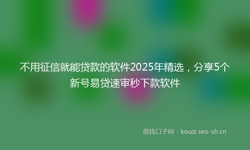 不用征信就能贷款的软件2025年精选，分享5个新号易贷速审秒下款软件