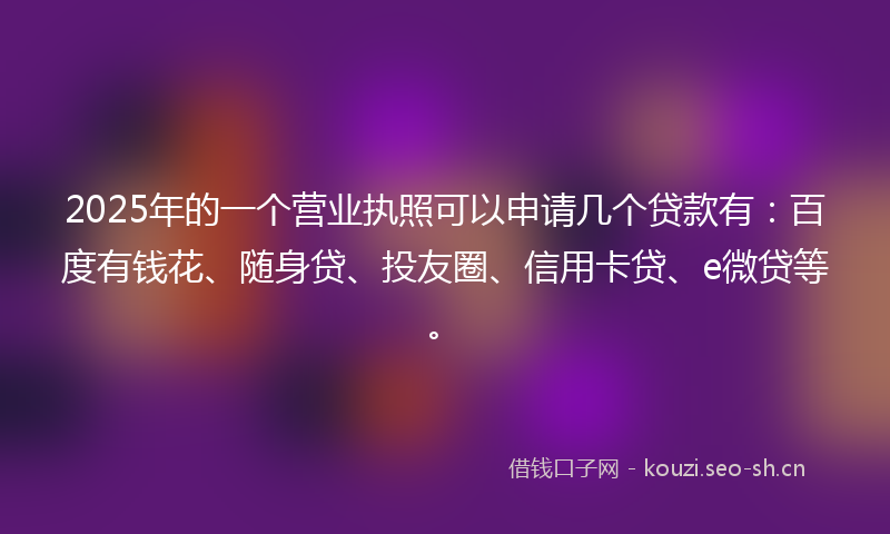 2025年的一个营业执照可以申请几个贷款有:百度有钱花、随身贷、投友圈、信用卡贷、e微贷等。