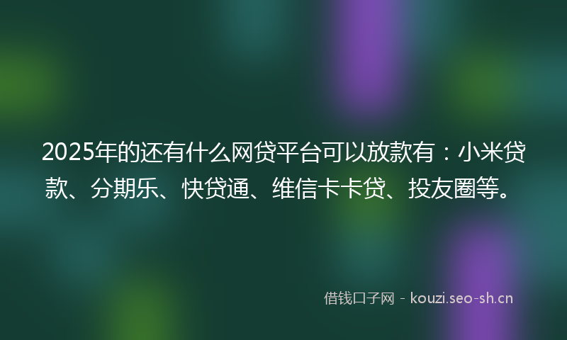2025年的还有什么网贷平台可以放款有:小米贷款、分期乐、快贷通、维信卡卡贷、投友圈等。