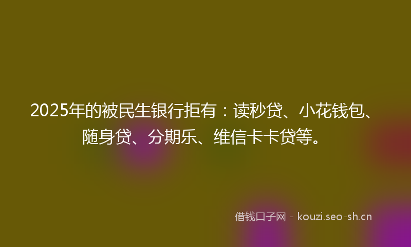 2025年的被民生银行拒有：读秒贷、小花钱包、随身贷、分期乐、维信卡卡贷等。