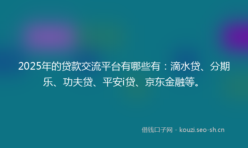 2025年的贷款交流平台有哪些有：滴水贷、分期乐、功夫贷、平安i贷、京东金融等。
