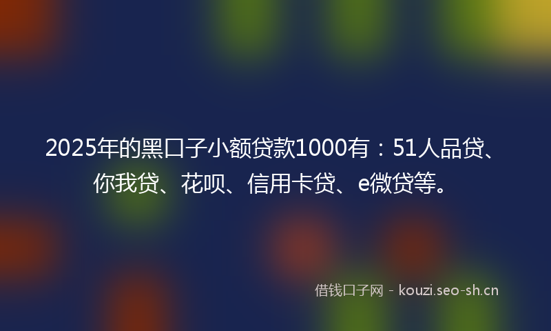 2025年的黑口子小额贷款1000有:51人品贷、你我贷、花呗、信用卡贷、e微贷等。