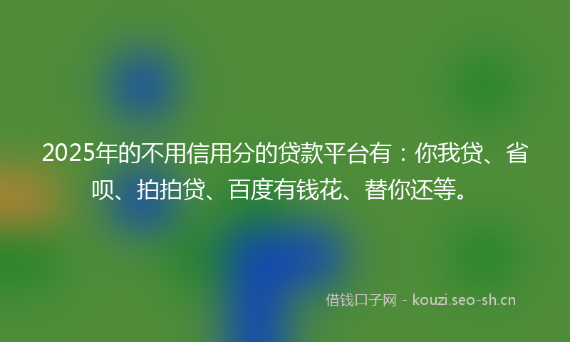 2025年的不用信用分的贷款平台有：你我贷、省呗、拍拍贷、百度有钱花、替你还等。