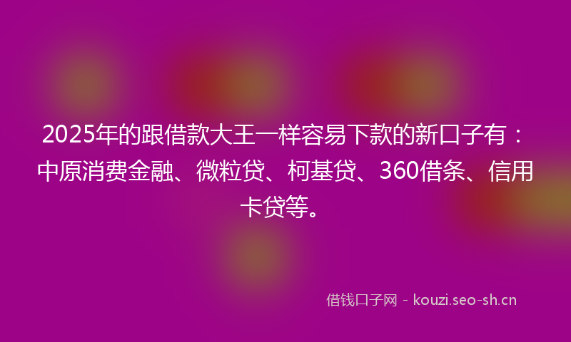 2025年的跟借款大王一样容易下款的新口子有:中原消费金融、微粒贷、柯基贷、360借条、信用卡贷等。