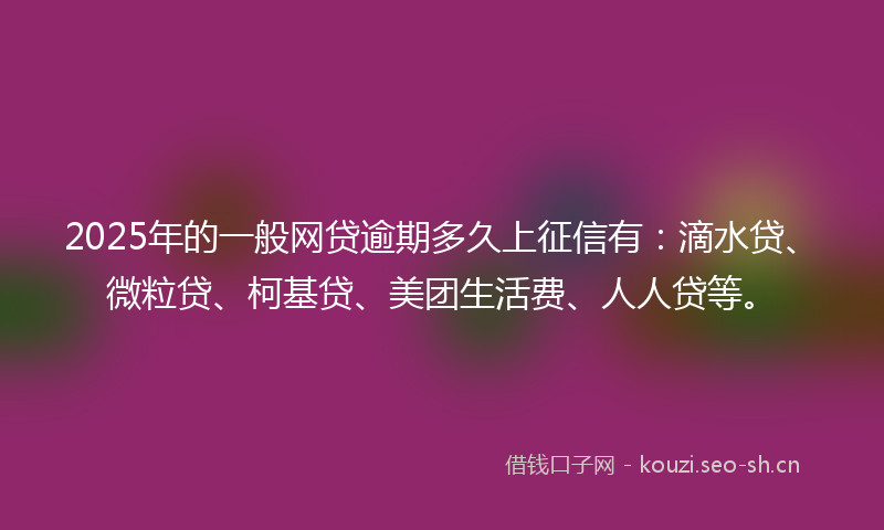 2025年的一般网贷逾期多久上征信有：滴水贷、微粒贷、柯基贷、美团生活费、人人贷等。