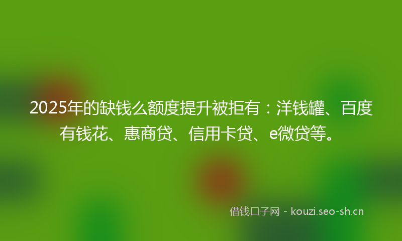 2025年的缺钱么额度提升被拒有：洋钱罐、百度有钱花、惠商贷、信用卡贷、e微贷等。