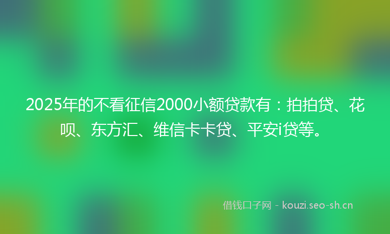 2025年的不看征信2000小额贷款有:拍拍贷、花呗、东方汇、维信卡卡贷、平安i贷等。