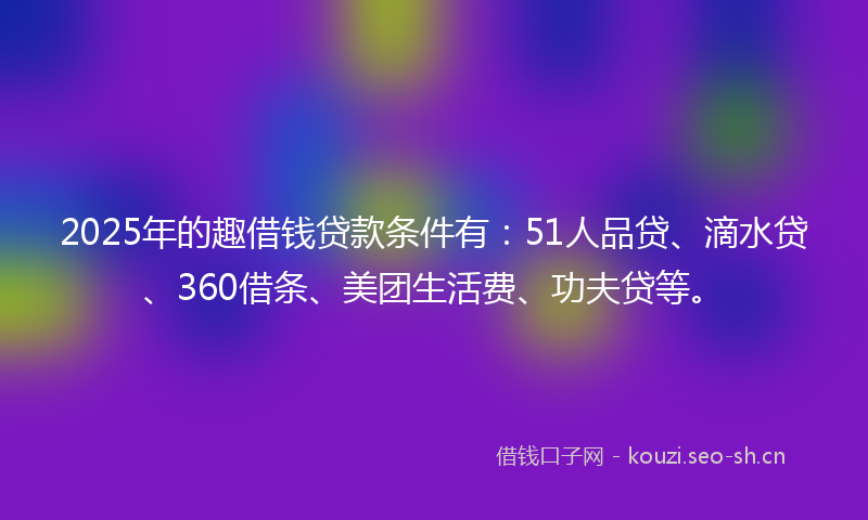 2025年的趣借钱贷款条件有:51人品贷、滴水贷、360借条、美团生活费、功夫贷等。