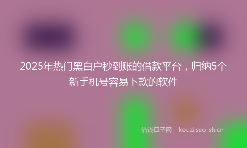 2025年热门黑白户秒到账的借款平台，归纳5个新手机号容易下款的软件