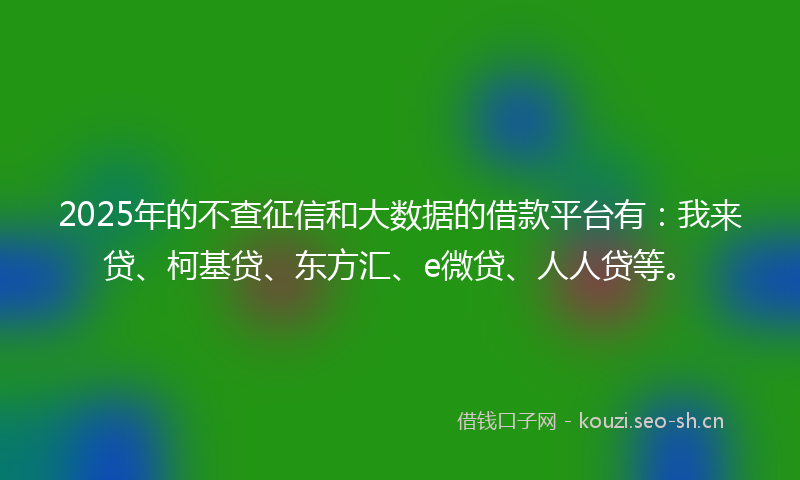 2025年的不查征信和大数据的借款平台有：我来贷、柯基贷、东方汇、e微贷、人人贷等。