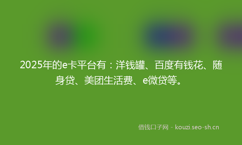 2025年的e卡平台有：洋钱罐、百度有钱花、随身贷、美团生活费、e微贷等。