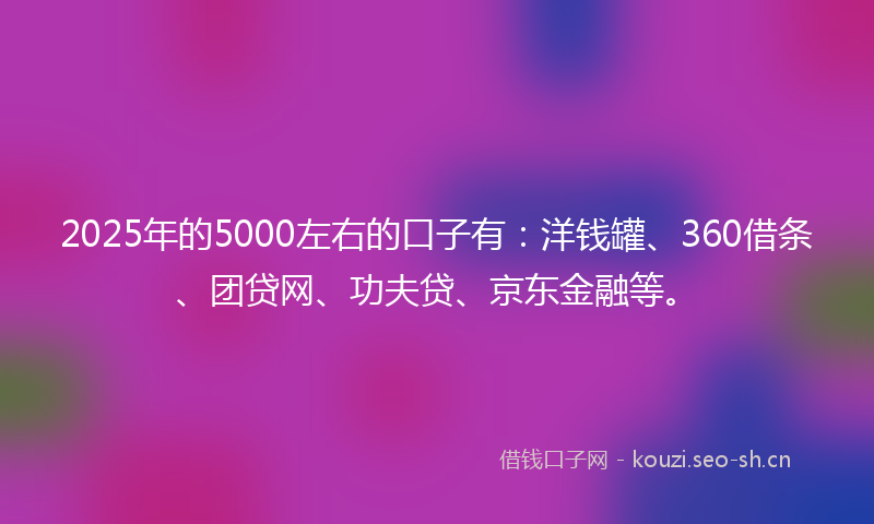 2025年的5000左右的口子有：洋钱罐、360借条、团贷网、功夫贷、京东金融等。