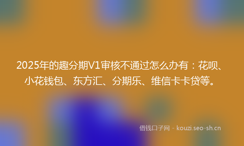 2025年的趣分期V1审核不通过怎么办有：花呗、小花钱包、东方汇、分期乐、维信卡卡贷等。