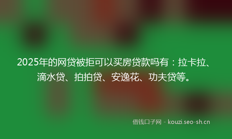 2025年的网贷被拒可以买房贷款吗有：拉卡拉、滴水贷、拍拍贷、安逸花、功夫贷等。
