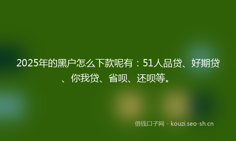 2025年的黑户怎么下款呢有：51人品贷、好期贷、你我贷、省呗、还呗等。
