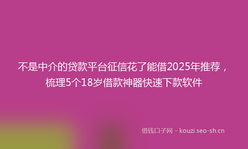 不是中介的贷款平台征信花了能借2025年推荐，梳理5个18岁借款神器快速下款软件