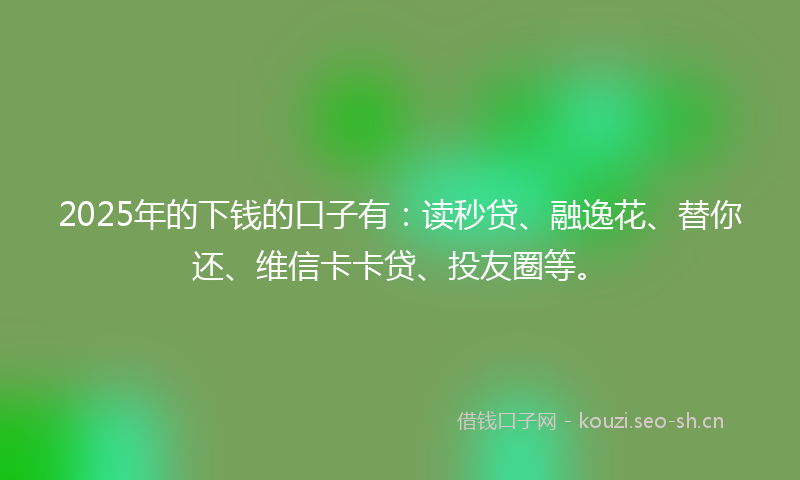 2025年的下钱的口子有：读秒贷、融逸花、替你还、维信卡卡贷、投友圈等。