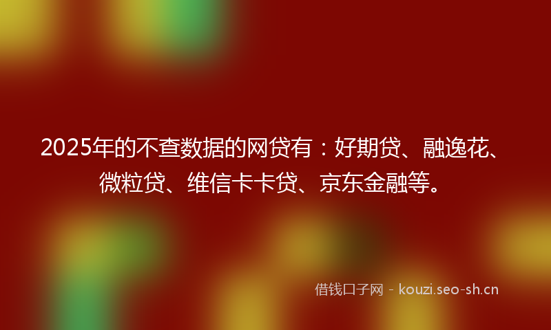 2025年的不查数据的网贷有：好期贷、融逸花、微粒贷、维信卡卡贷、京东金融等。