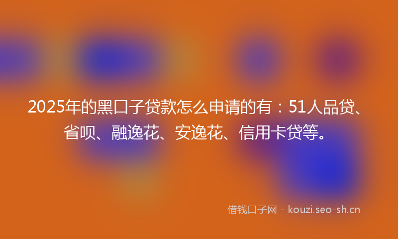 2025年的黑口子贷款怎么申请的有：51人品贷、省呗、融逸花、安逸花、信用卡贷等。