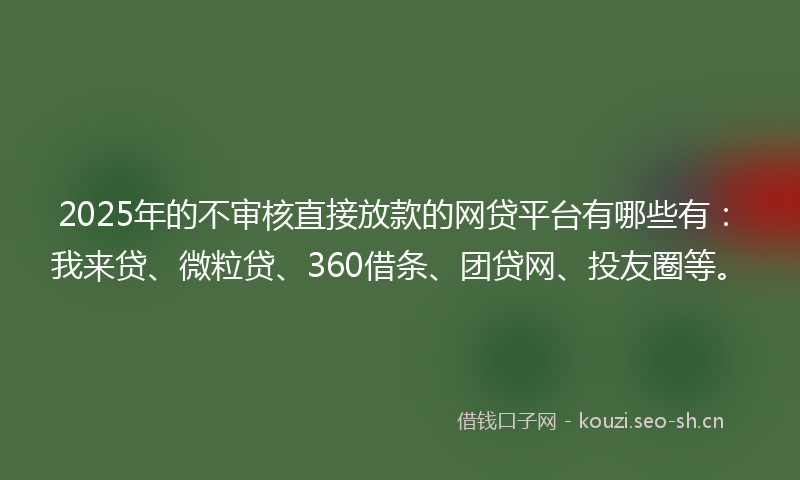 2025年的不审核直接放款的网贷平台有哪些有:我来贷、微粒贷、360借条、团贷网、投友圈等。
