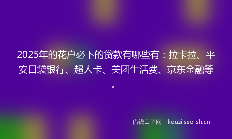 2025年的花户必下的贷款有哪些有：拉卡拉、平安口袋银行、超人卡、美团生活费、京东金融等。